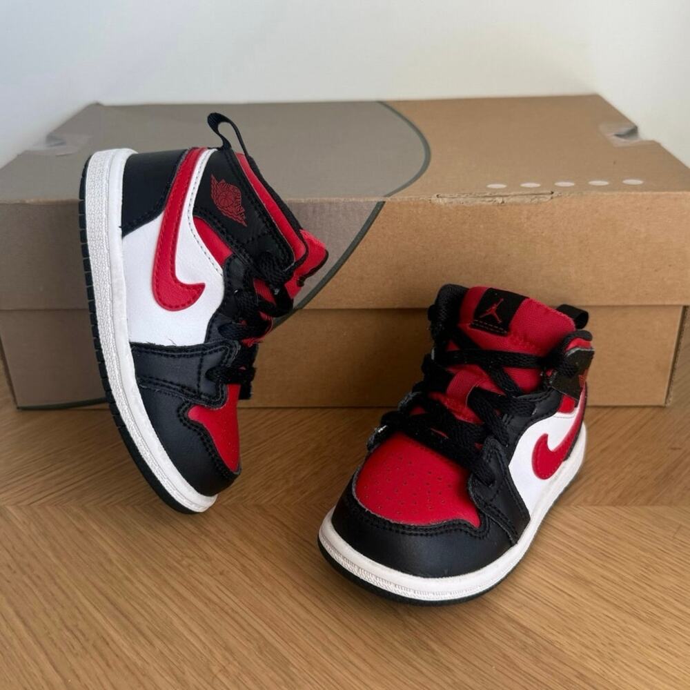 Nike Air Jordan 1 Mid ‘Black/Fire Red’ Toddler Sneakers- SZ 6 C